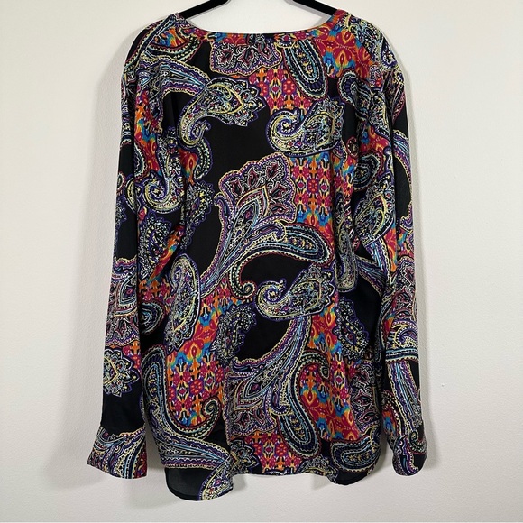 Lauren Ralph Lauren Black Sheer Paisley Multicolor Long Sleeve Blouse Size XL - Picture 2 of 10